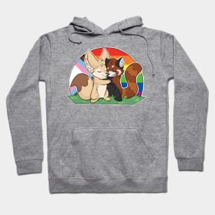 Rainbow Progress Flag - Fennec Fox + Red Panda Hug Hoodie